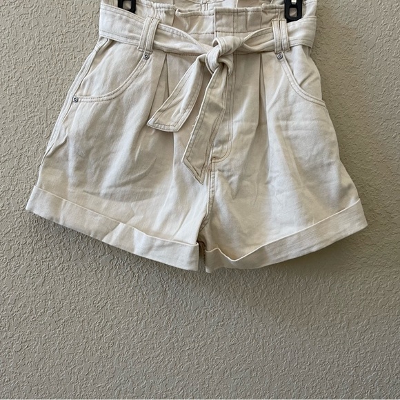 Free People Shorts Nova Paper Bag Denim High Rise Belted Casual Boho Cream Small - Picture 6 of 12